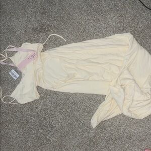 Oh Polly Cream dress long with cutout under bra area